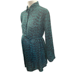 Size 36 - Green & Black Leopard Print Chiffon Shirt Tunic - Cherry Melon