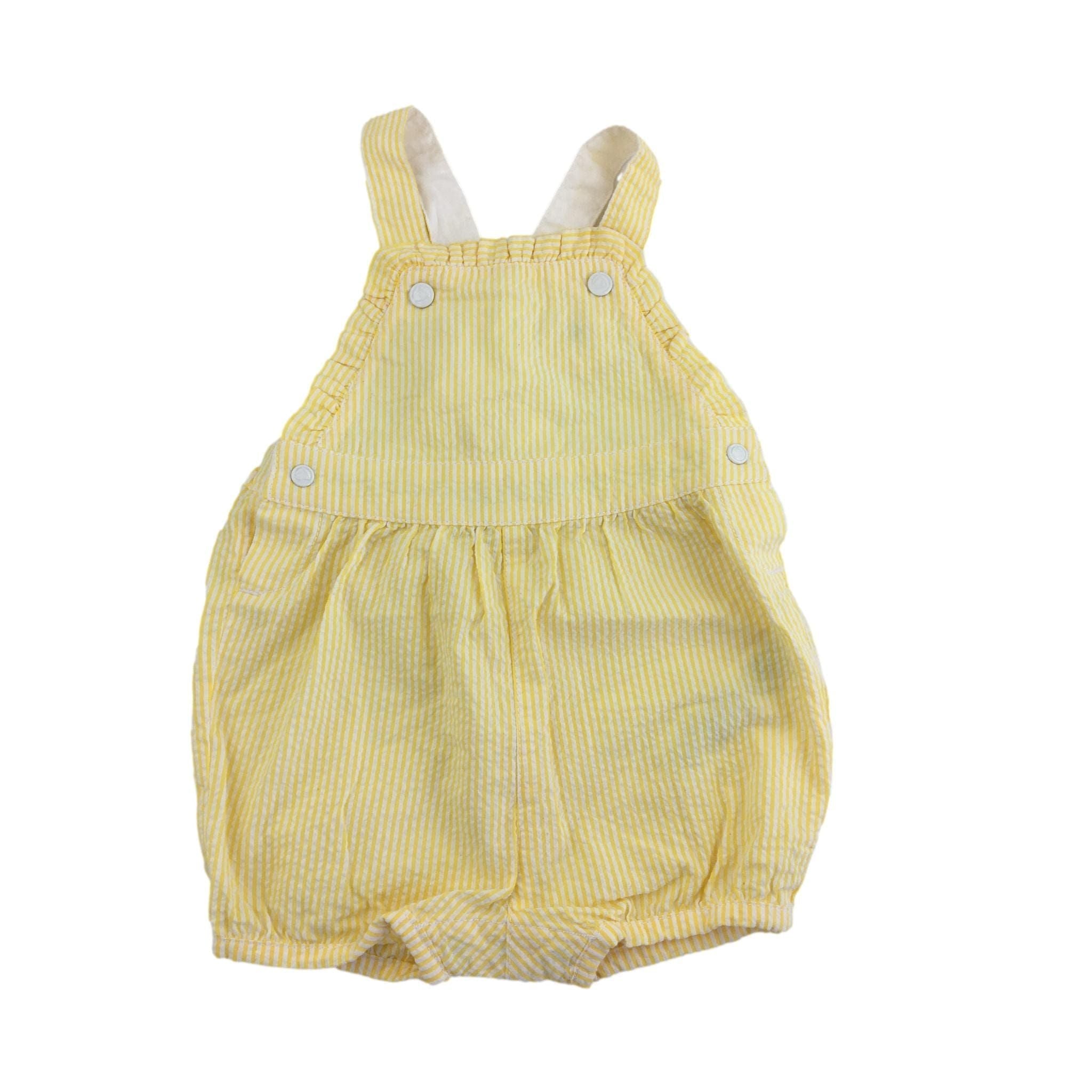6M Yellow & White Stripe Seersucker Dungaree Romper - Petit Bateau