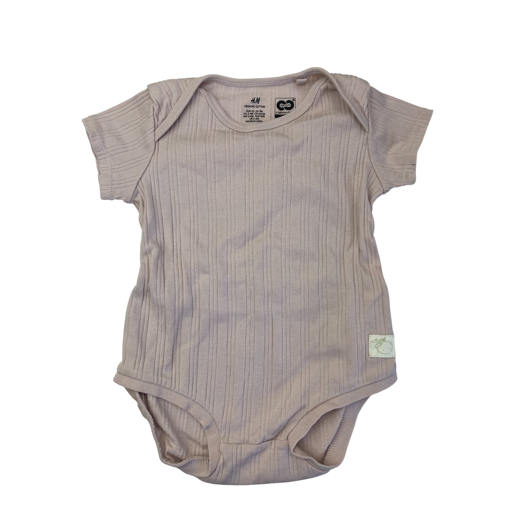 UK 2-4M Light Pink Organic Cotton Ribbed Pink Bodysuit - H&M