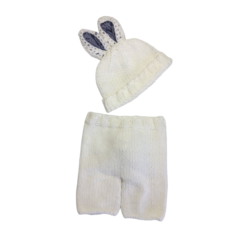 Newborn Cream & Grey Knit Bunny Leggings & Beanie - Shein