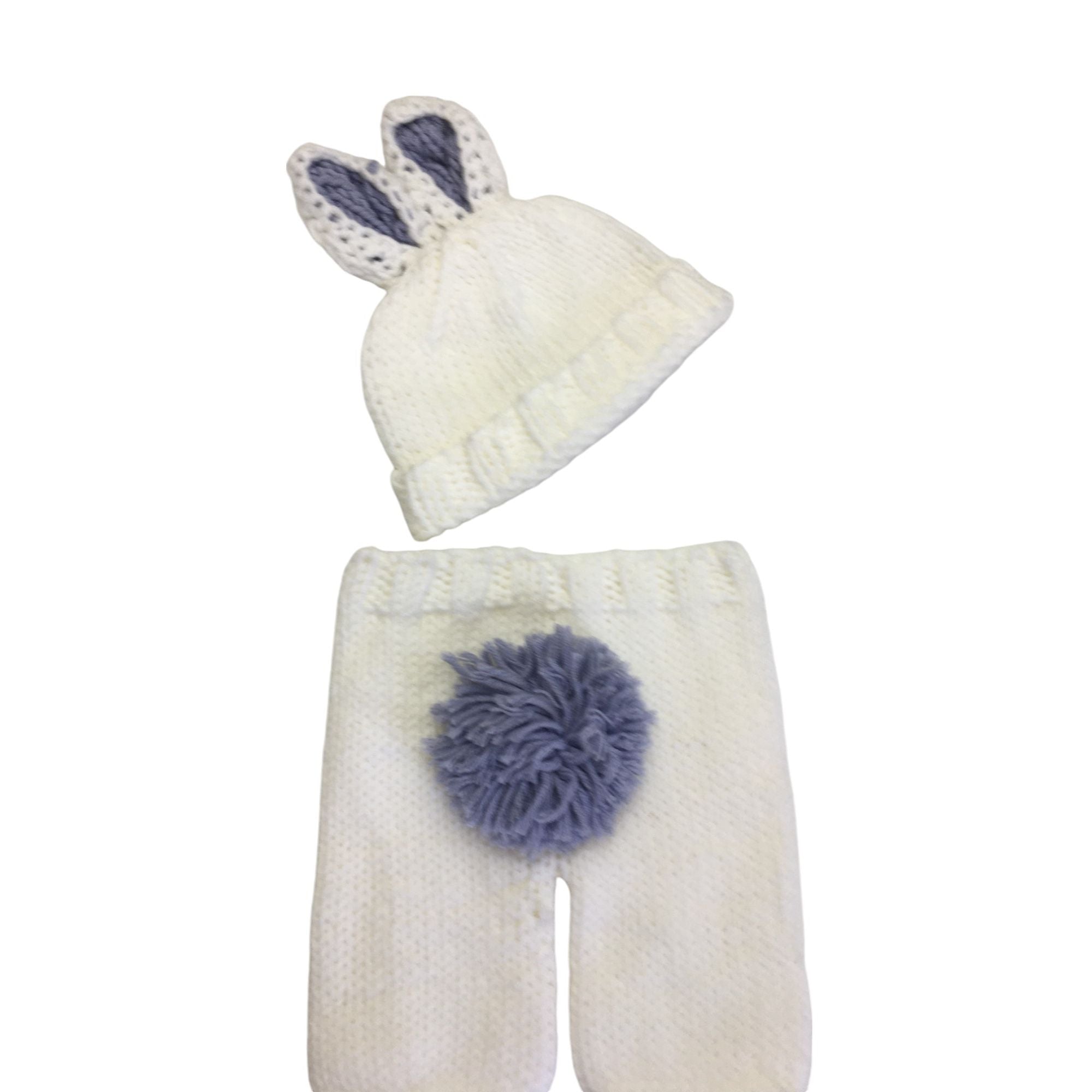 Newborn Cream & Grey Knit Bunny Leggings & Beanie - Shein