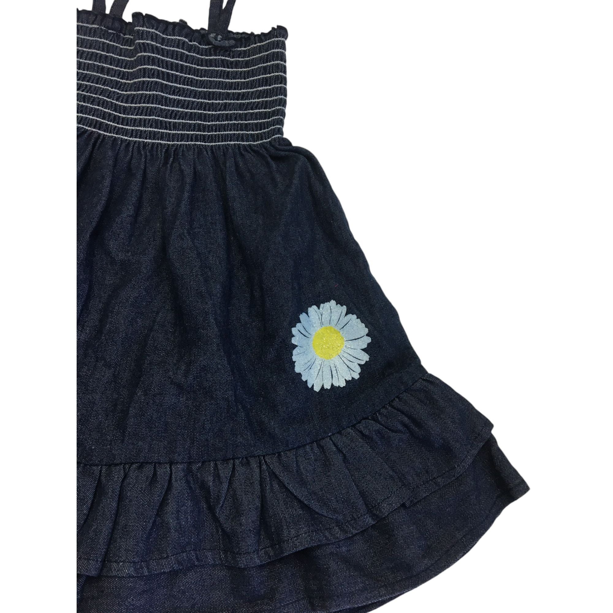 12-18M Dark Blue Denim Shirred Dress