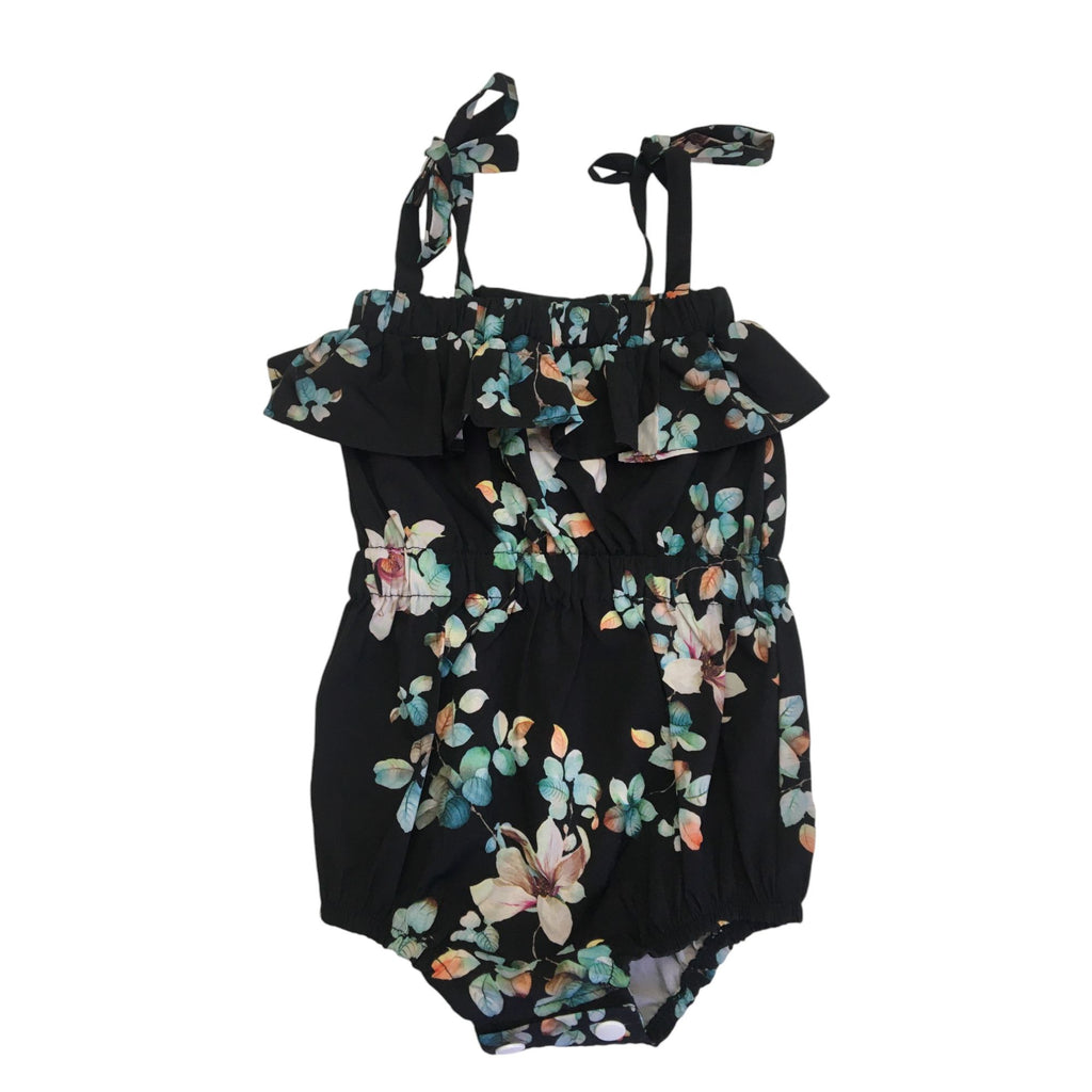 Newborn Black Floral Easy Waist Romper - Tiny Necessities
