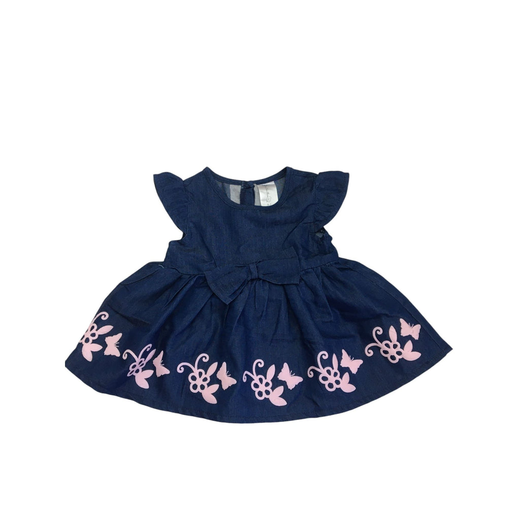 0-3M Dark Blue Denim Butterfly Trim Dress - OneTwoThree