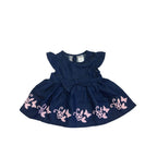 0-3M Dark Blue Denim Butterfly Trim Dress - OneTwoThree