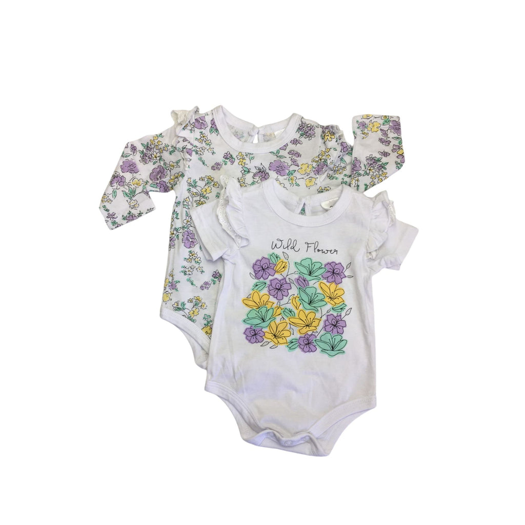 0-3M White & Lilac Wild Flower Bodysuits - Clicks