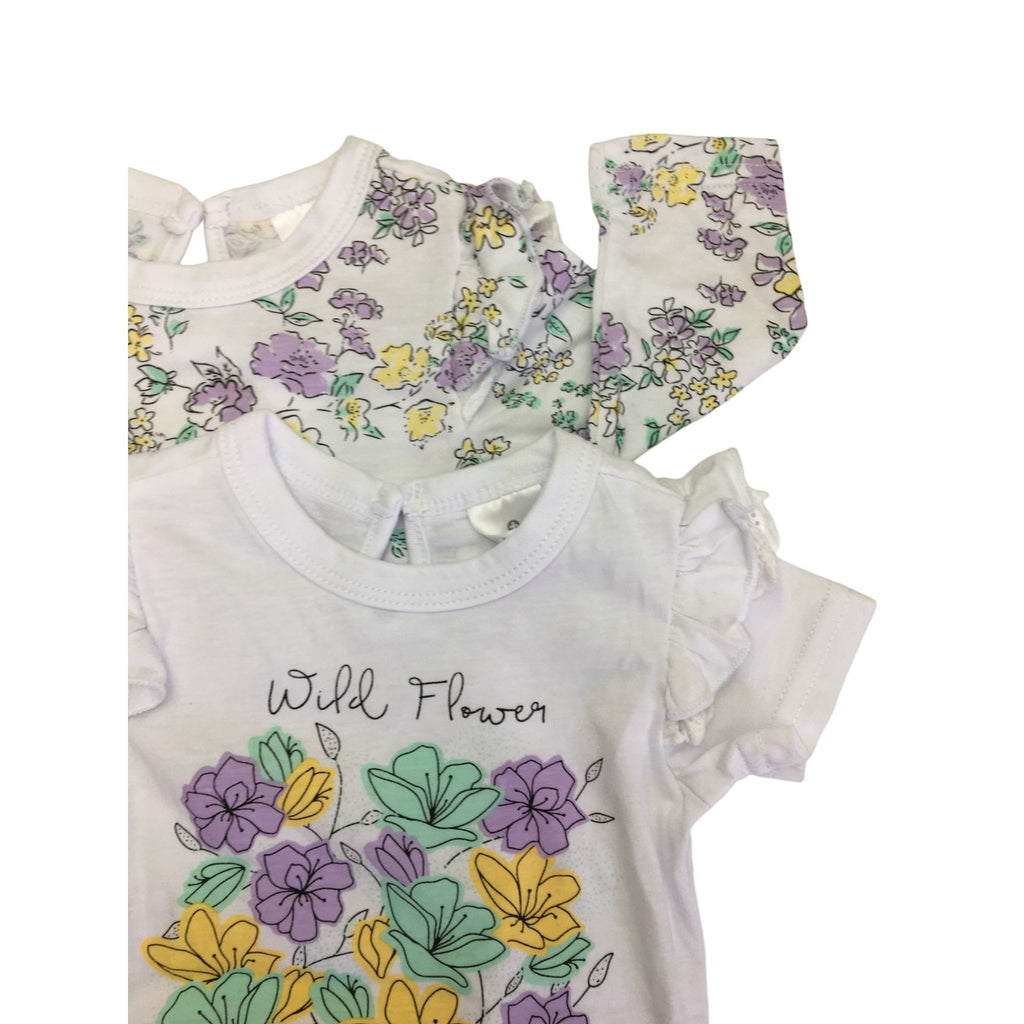 0-3M White & Lilac Wild Flower Bodysuits - Clicks