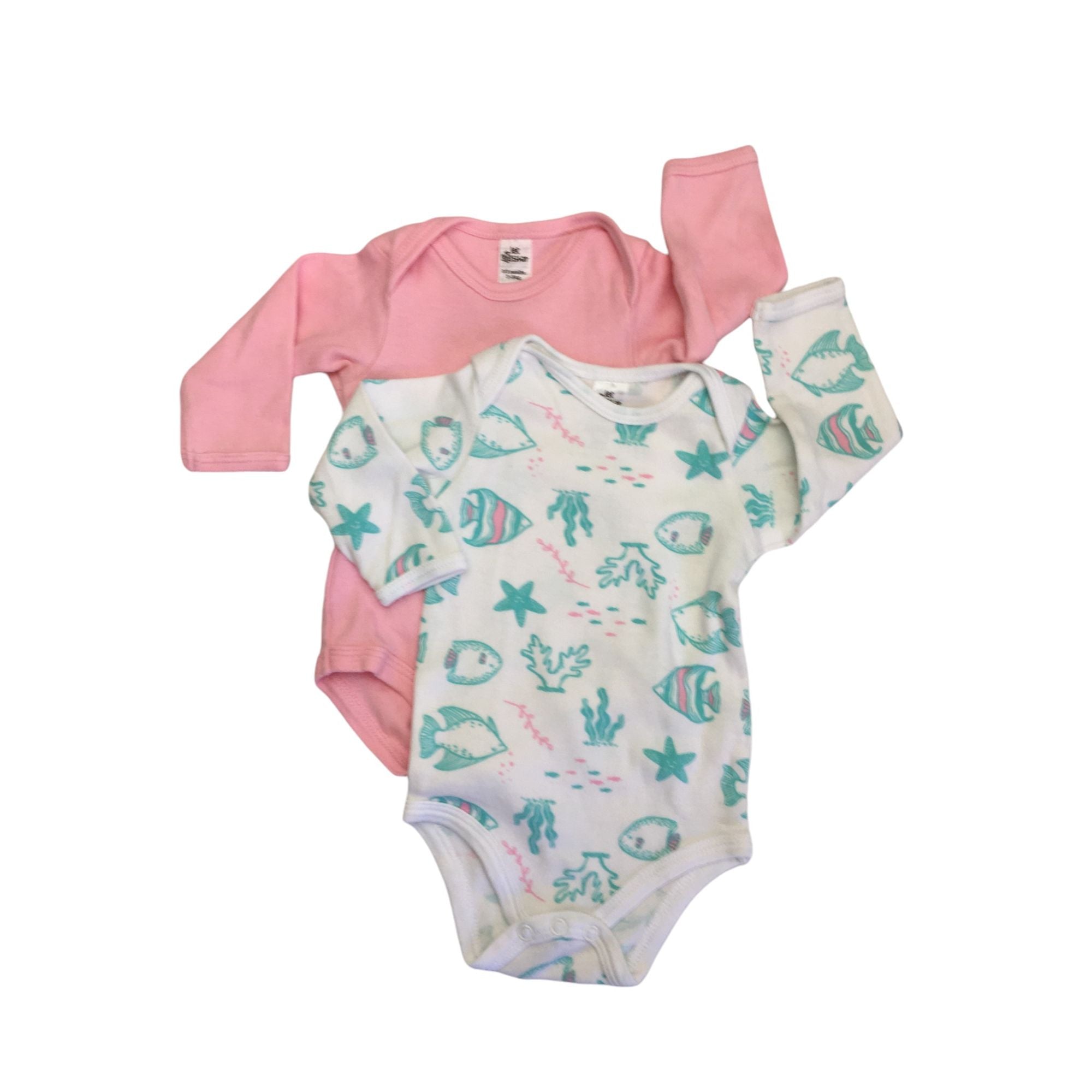 0-3 Pink & White Sealife Bodysuits - Jet