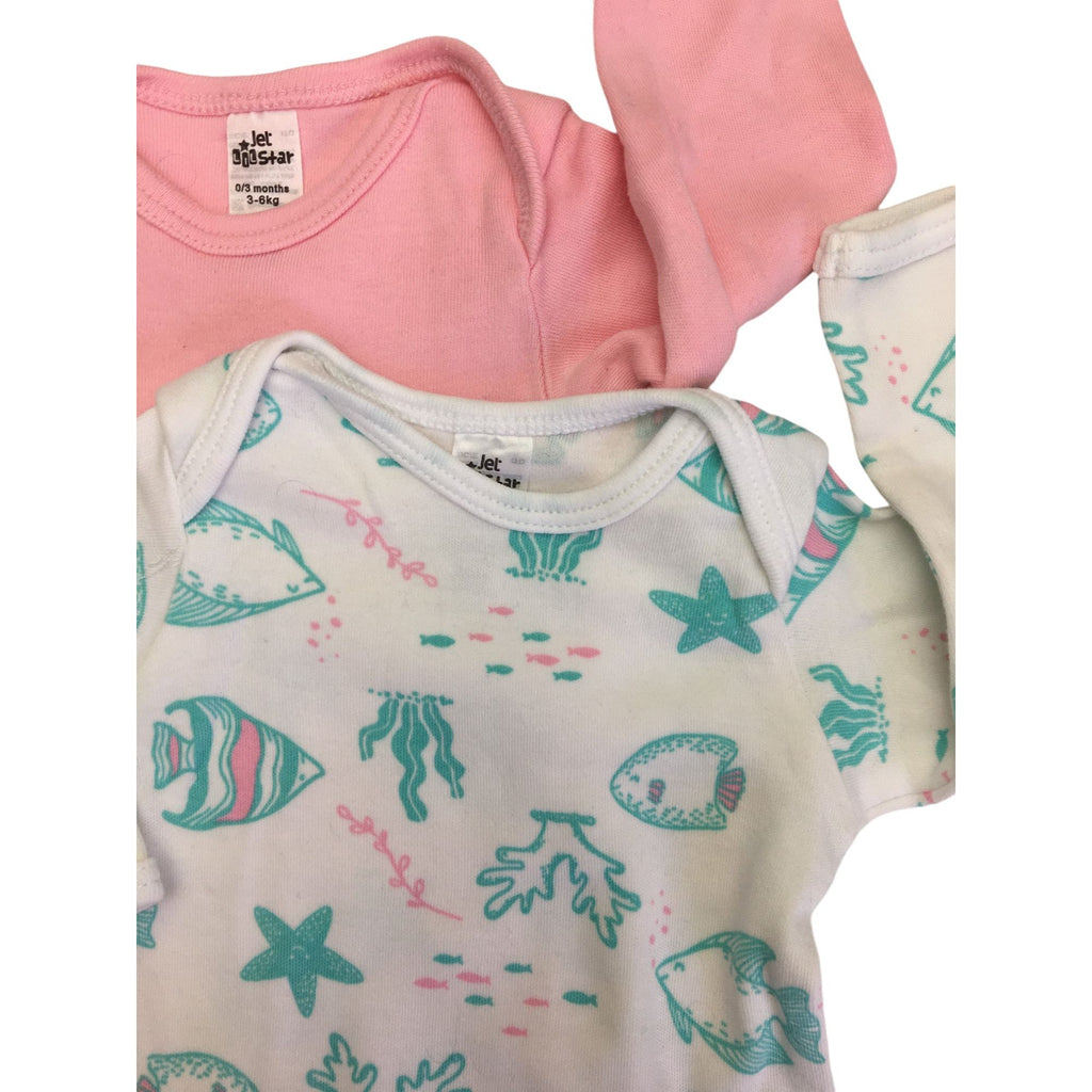 0-3 Pink & White Sealife Bodysuits - Jet