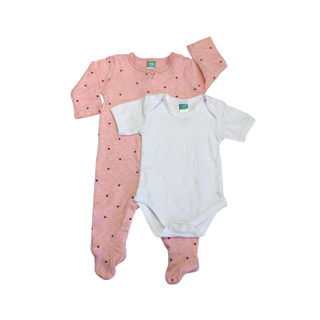 0-3M Pink Heart Onesie & White Bodysuit - Ackermans