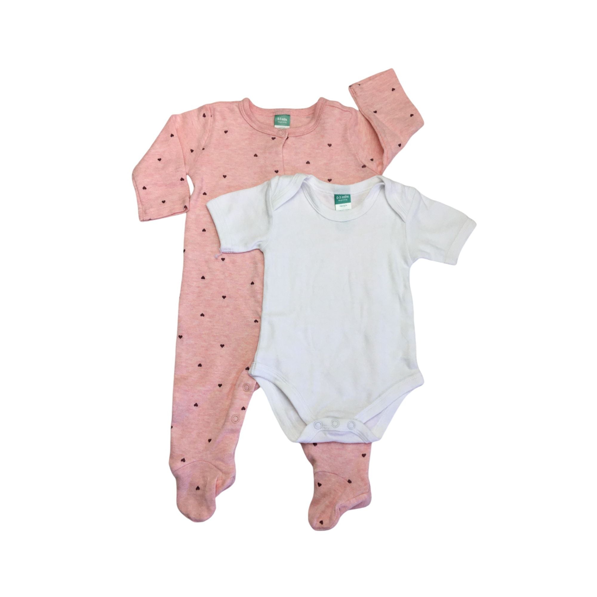 0-3M Pink Heart Onesie & White Bodysuit - Ackermans