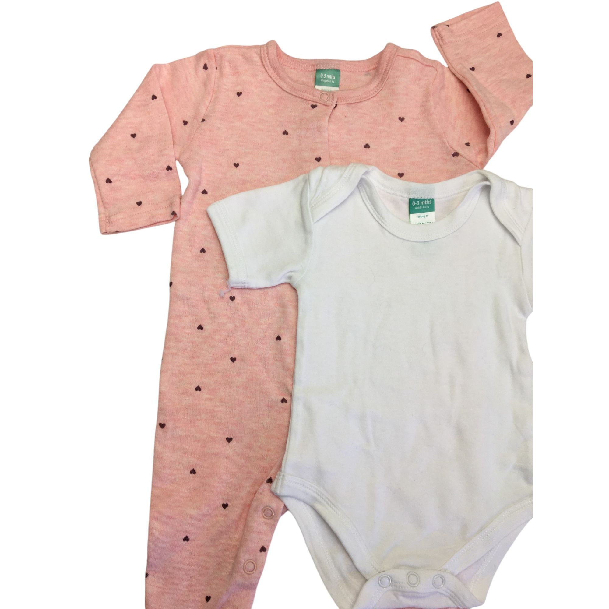 0-3M Pink Heart Onesie & White Bodysuit - Ackermans