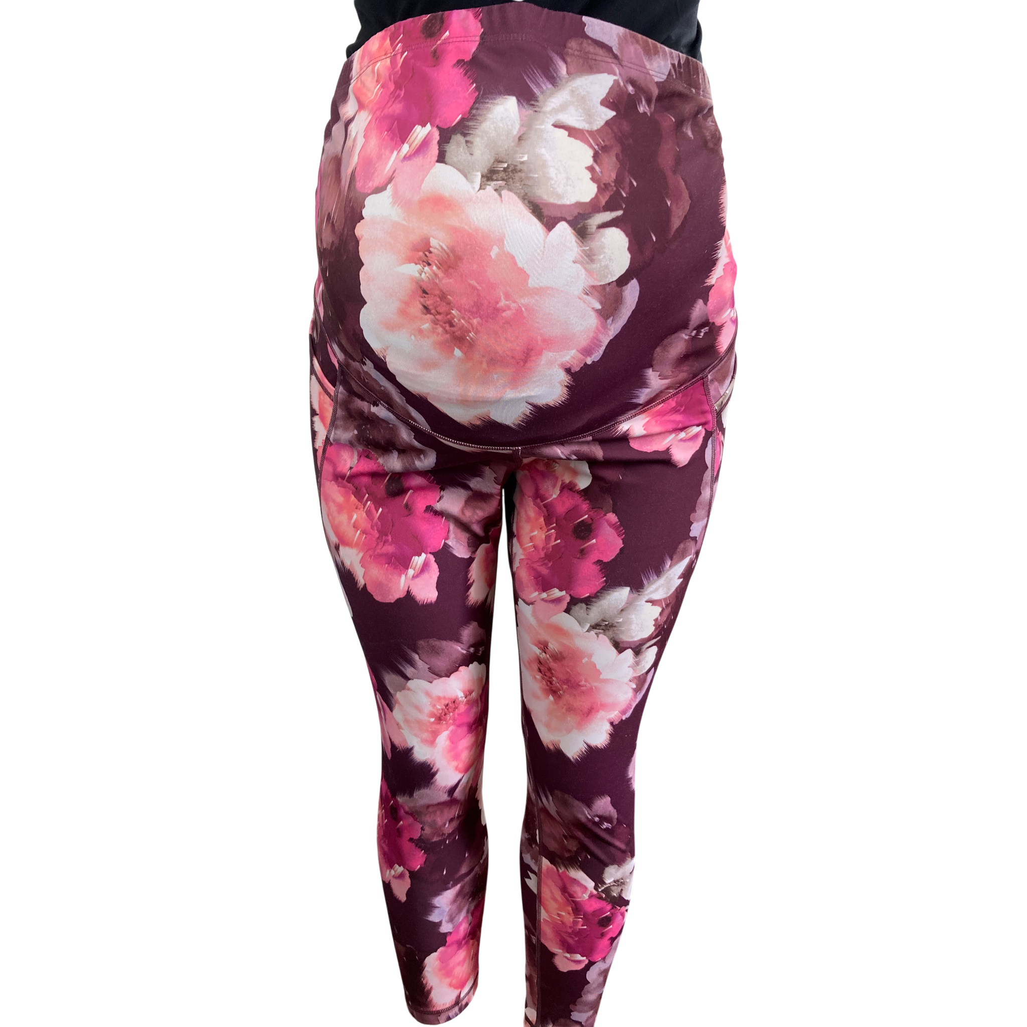 Large - Purple & Pink Floral Sport Maternity Leggings - Old Navy