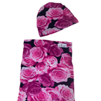 NB Pink & Black Rose Swaddle Sock & Beanie - Sam & Sage