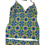 Size UK 10 - Lime Green, Pink & Blue Tankini Maternity Swimsuit - Topshop