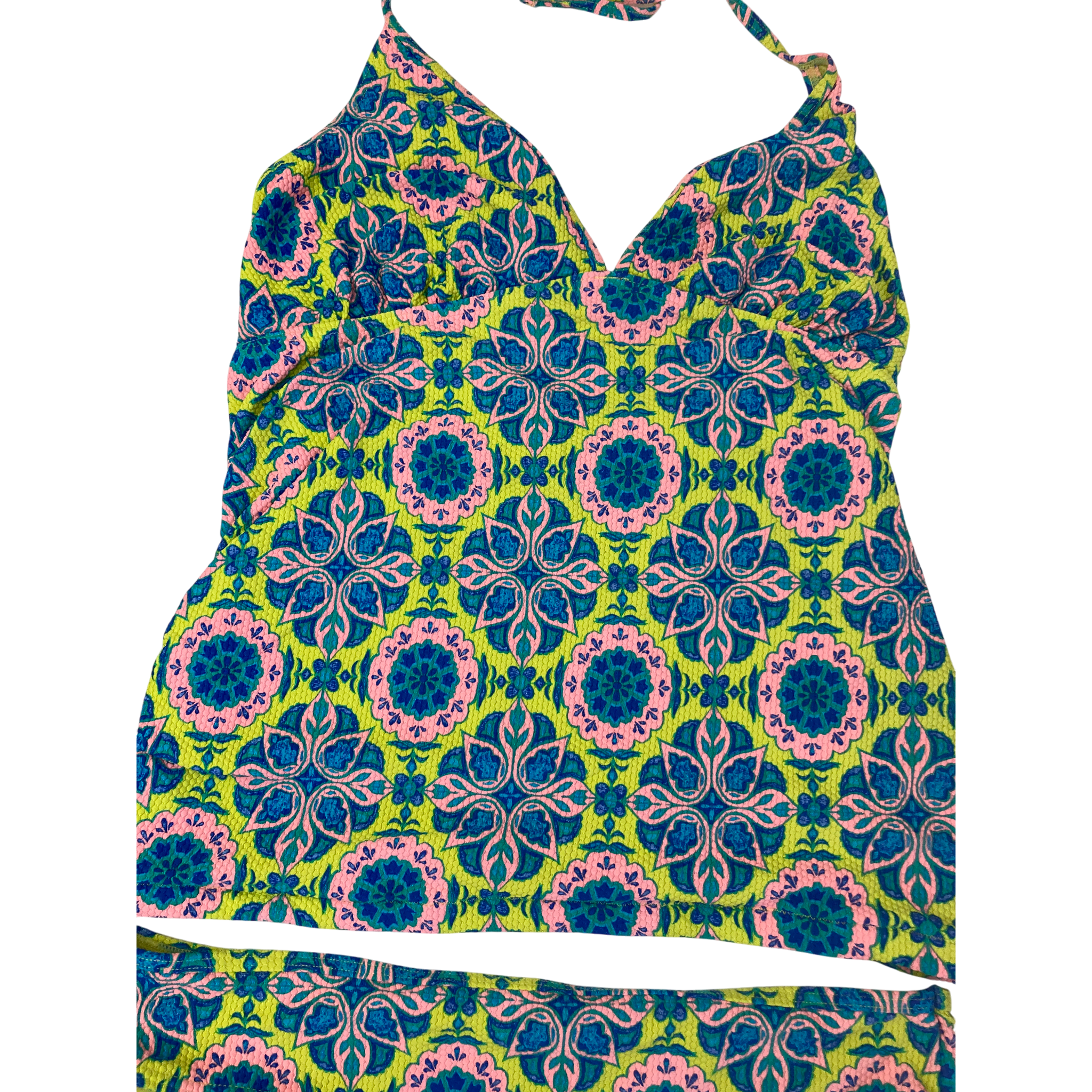 Size UK 10 - Lime Green, Pink & Blue Tankini Maternity Swimsuit - Topshop