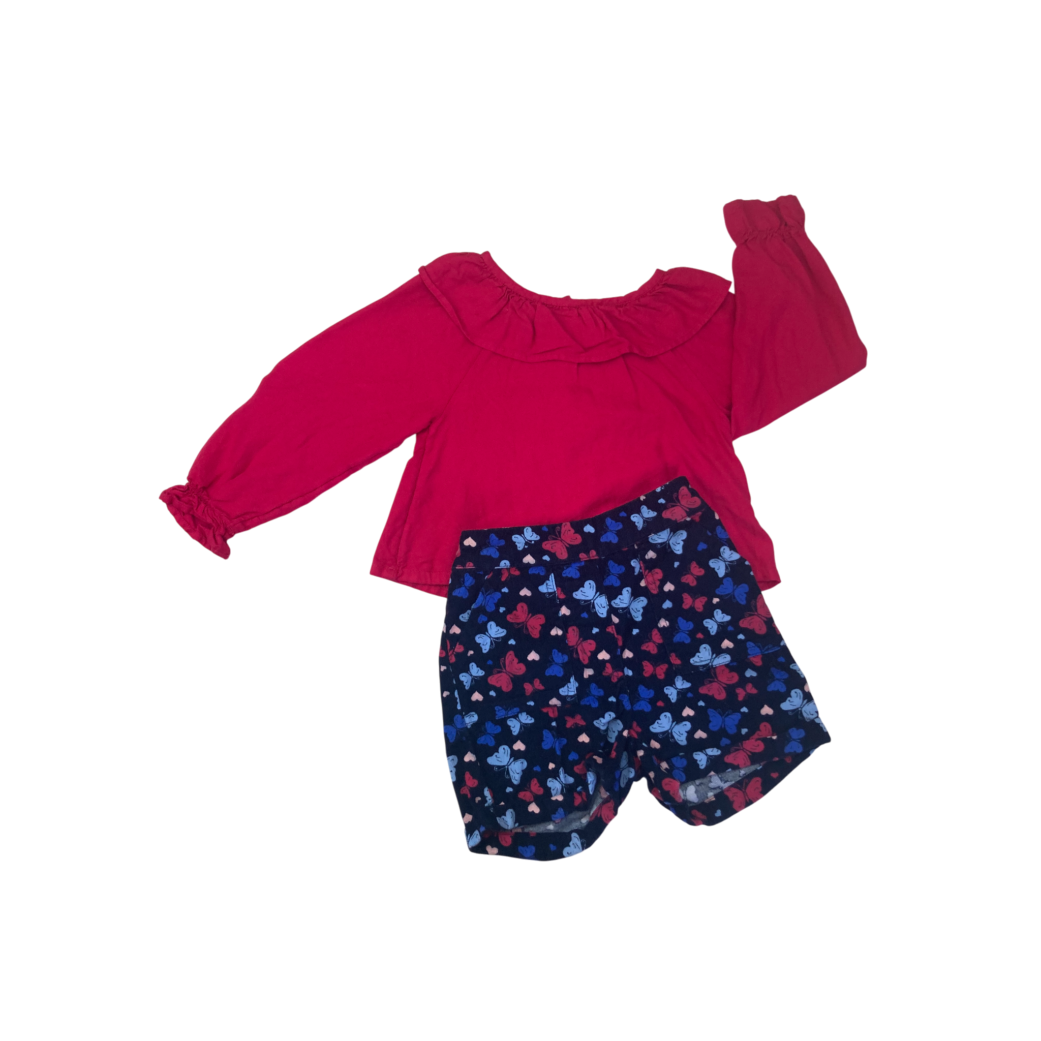2-3Y Cerise Pink & Navy Blouse & Butterfly Shorts Set - Max