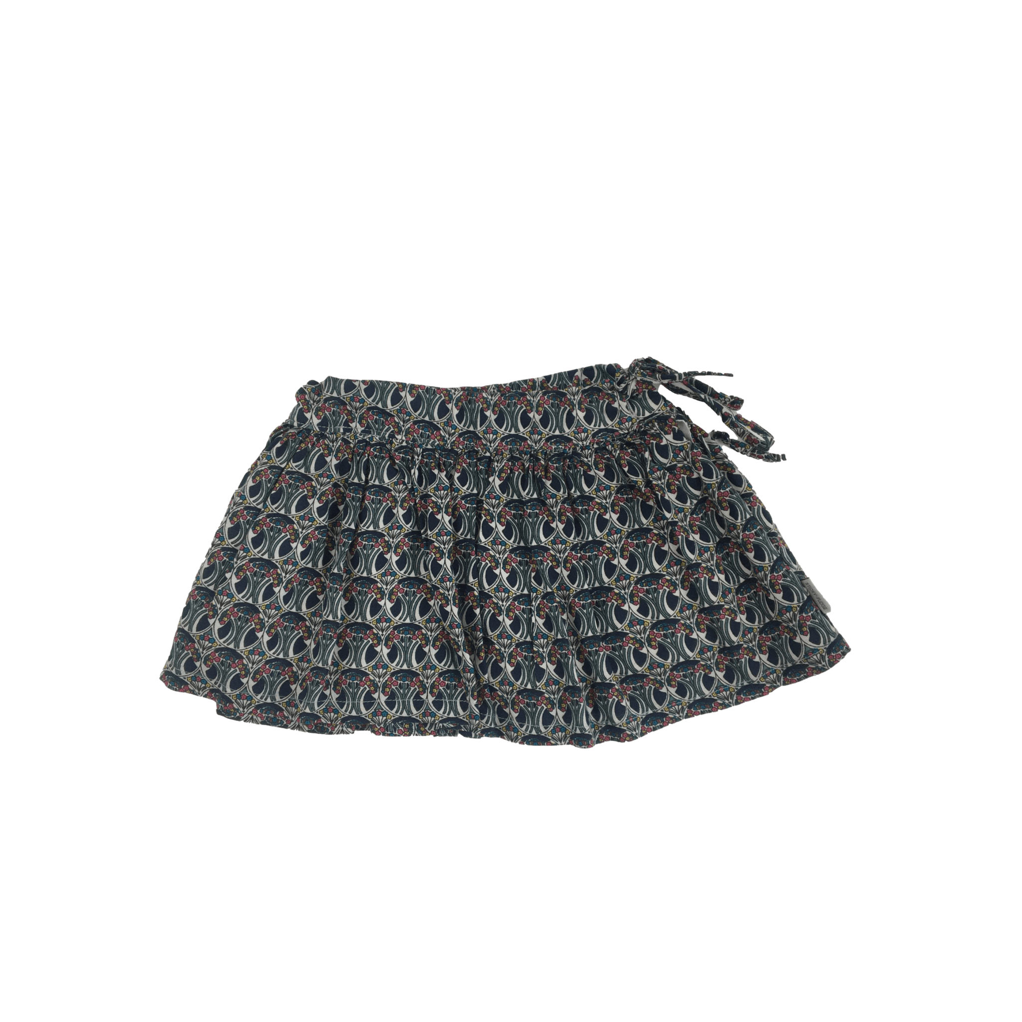 3-6M Navy Blue Yellow, Cream & Pink Side Tie Skirt - Sticky Fudge