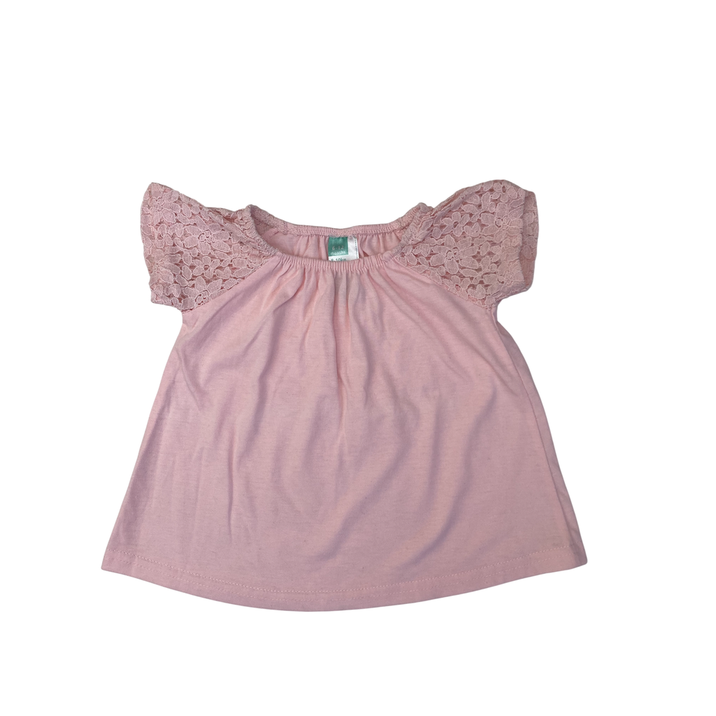 6-12M Pink Lace Sleeve Peasant Top - Ackermans