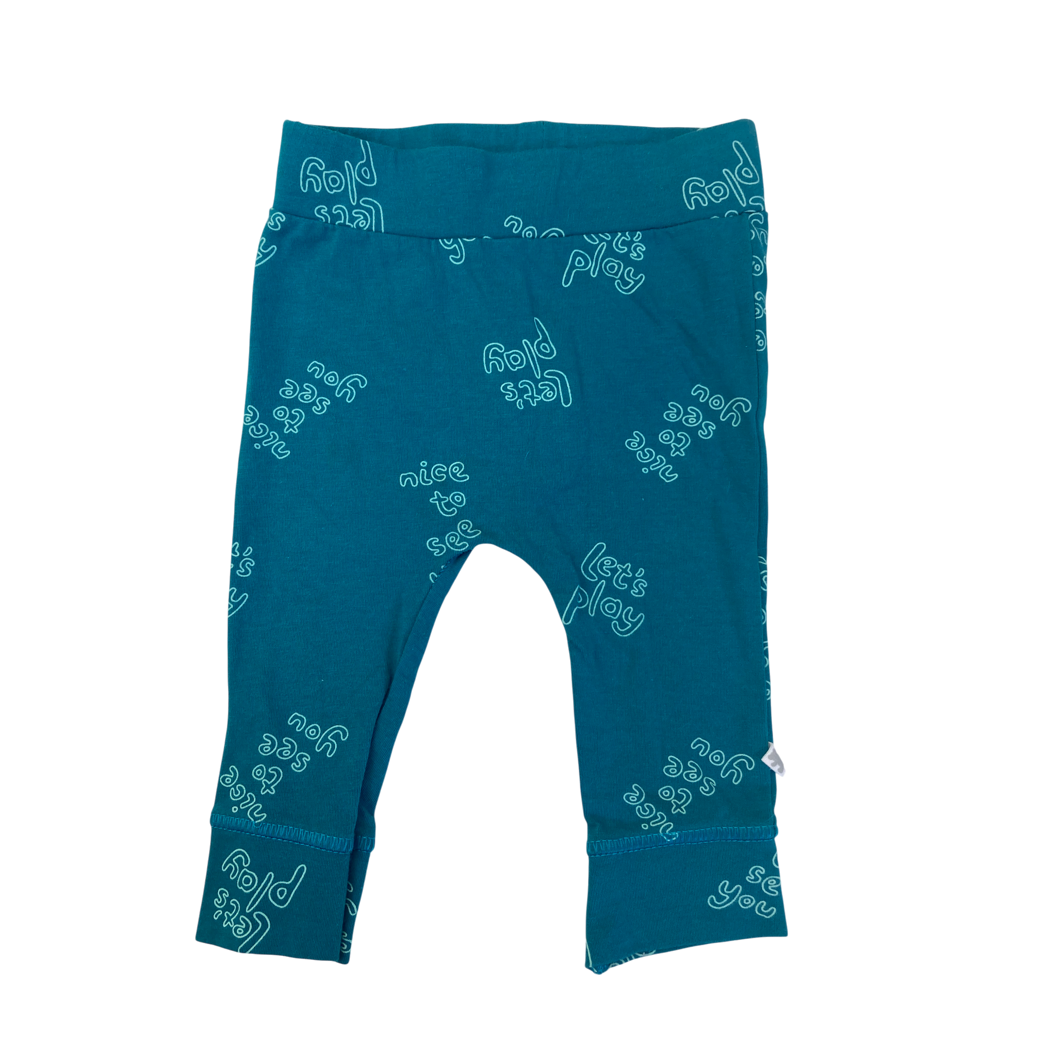 3-6M Teal "Let's Play" Cuffed Leggings - Woolworths