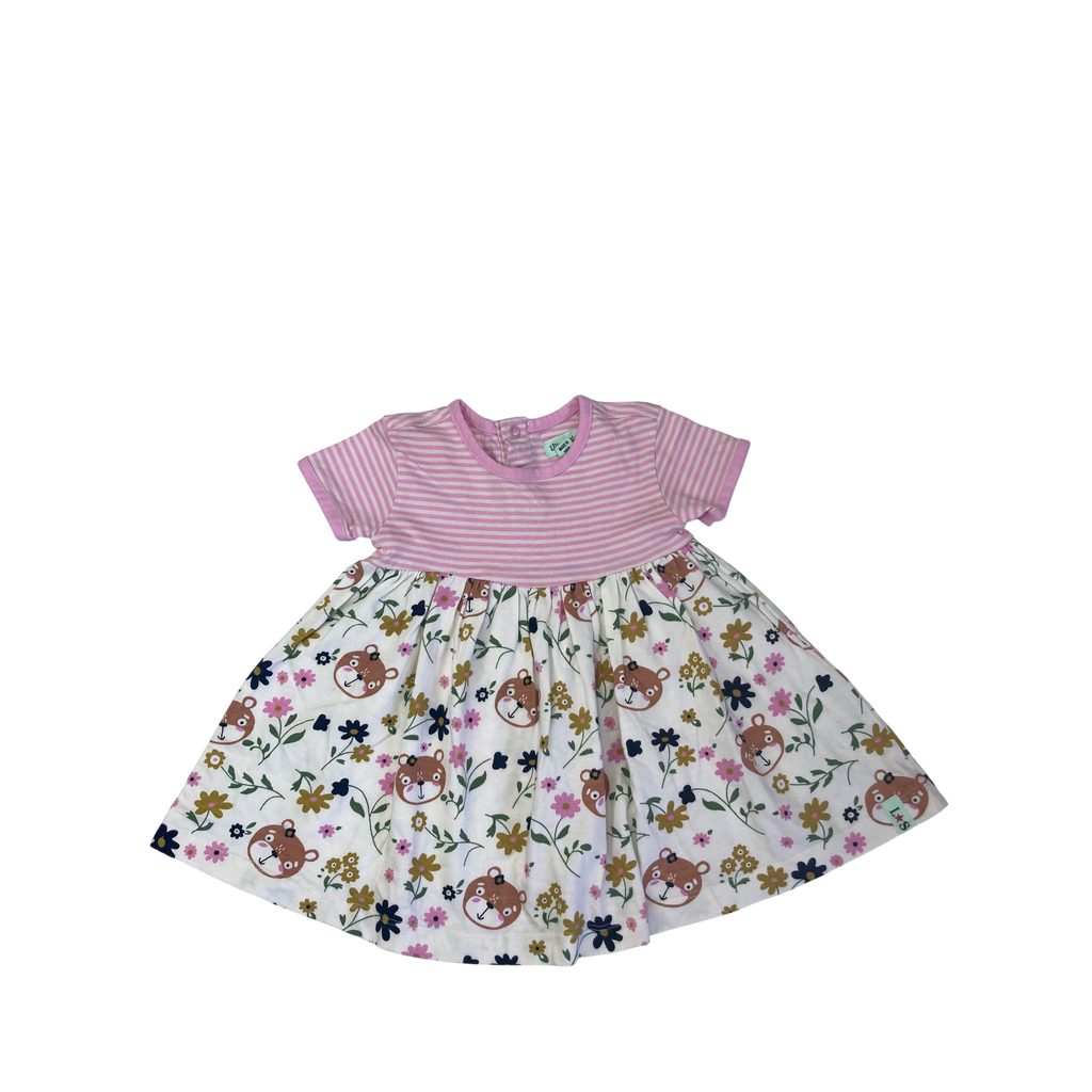 6-12M Pink & Cream Stripe & Floral Organic Cotton Dress - Lilly + Sid