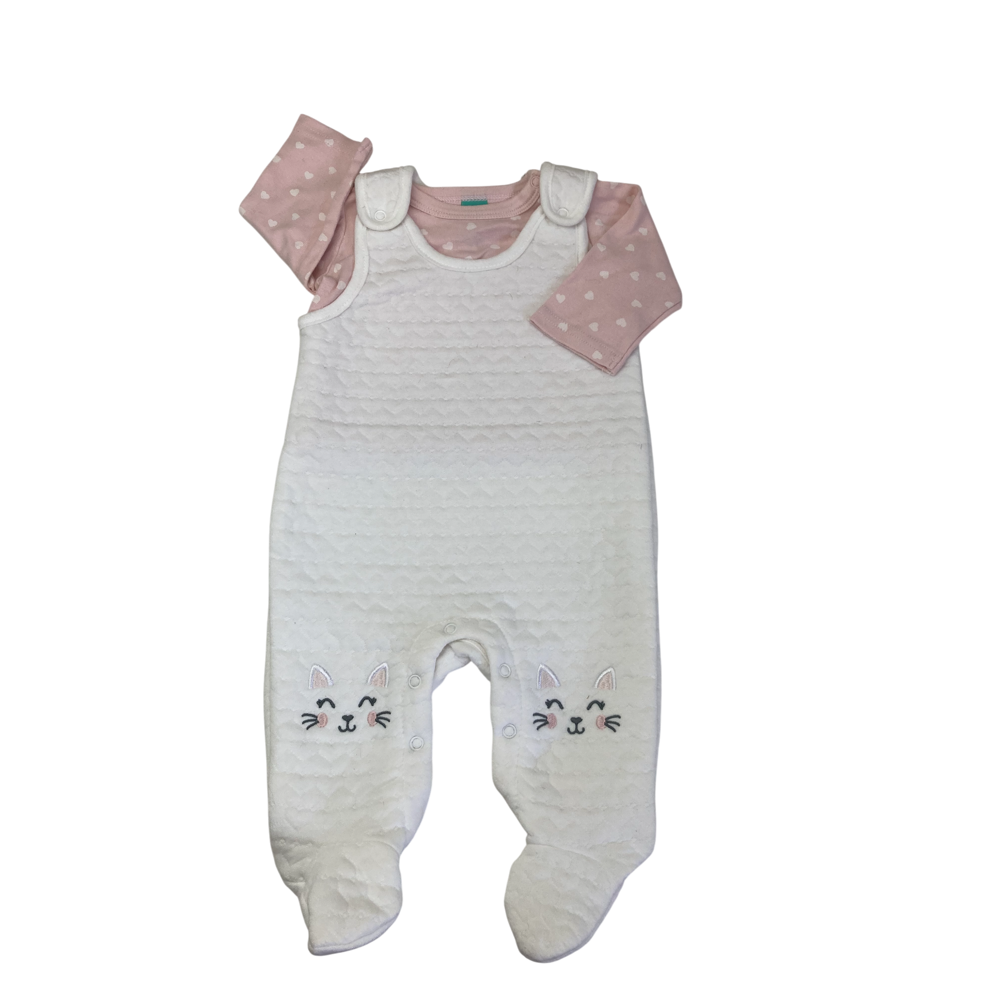 0-3M Pink Bodysuit & White Quilted Cat Overall Onesie - Ackermans