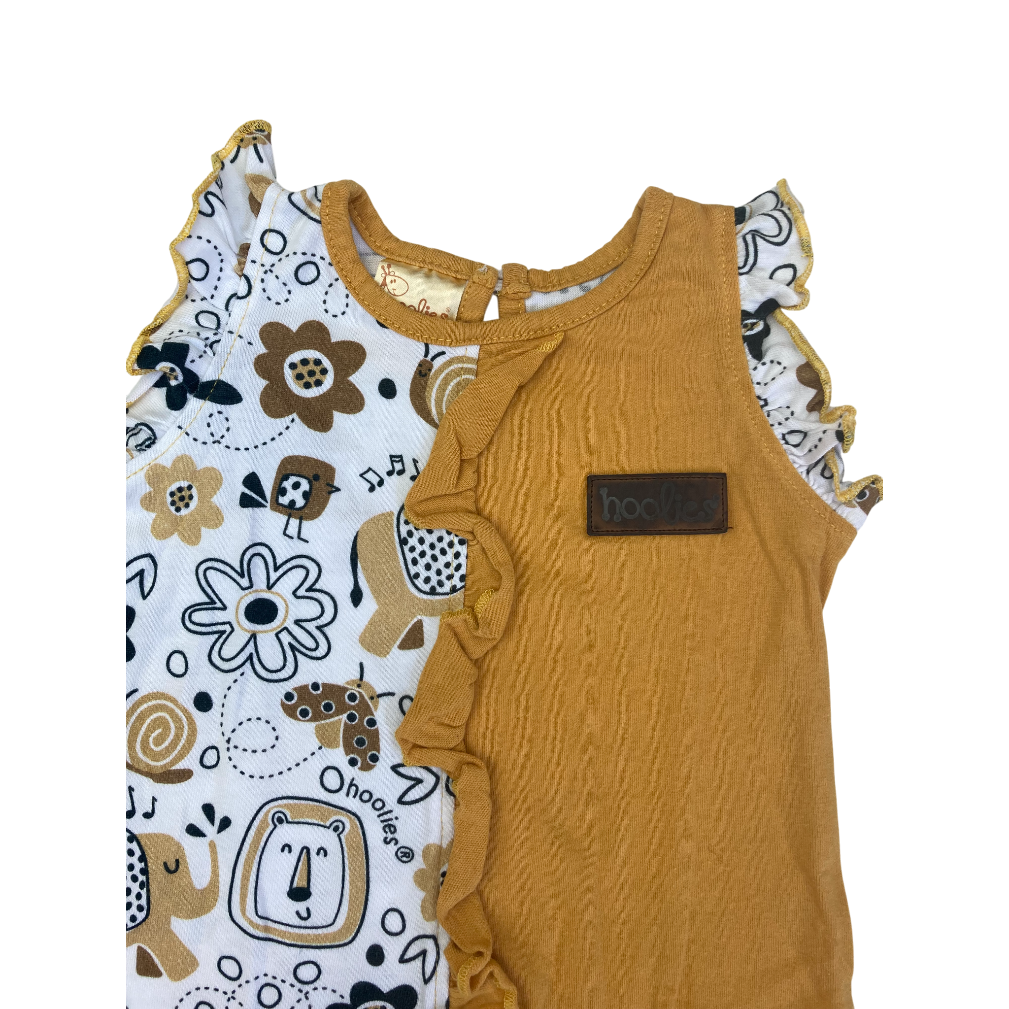 3-6M Mustard Yellow & White Flower Ruffled Romper - Hooligans