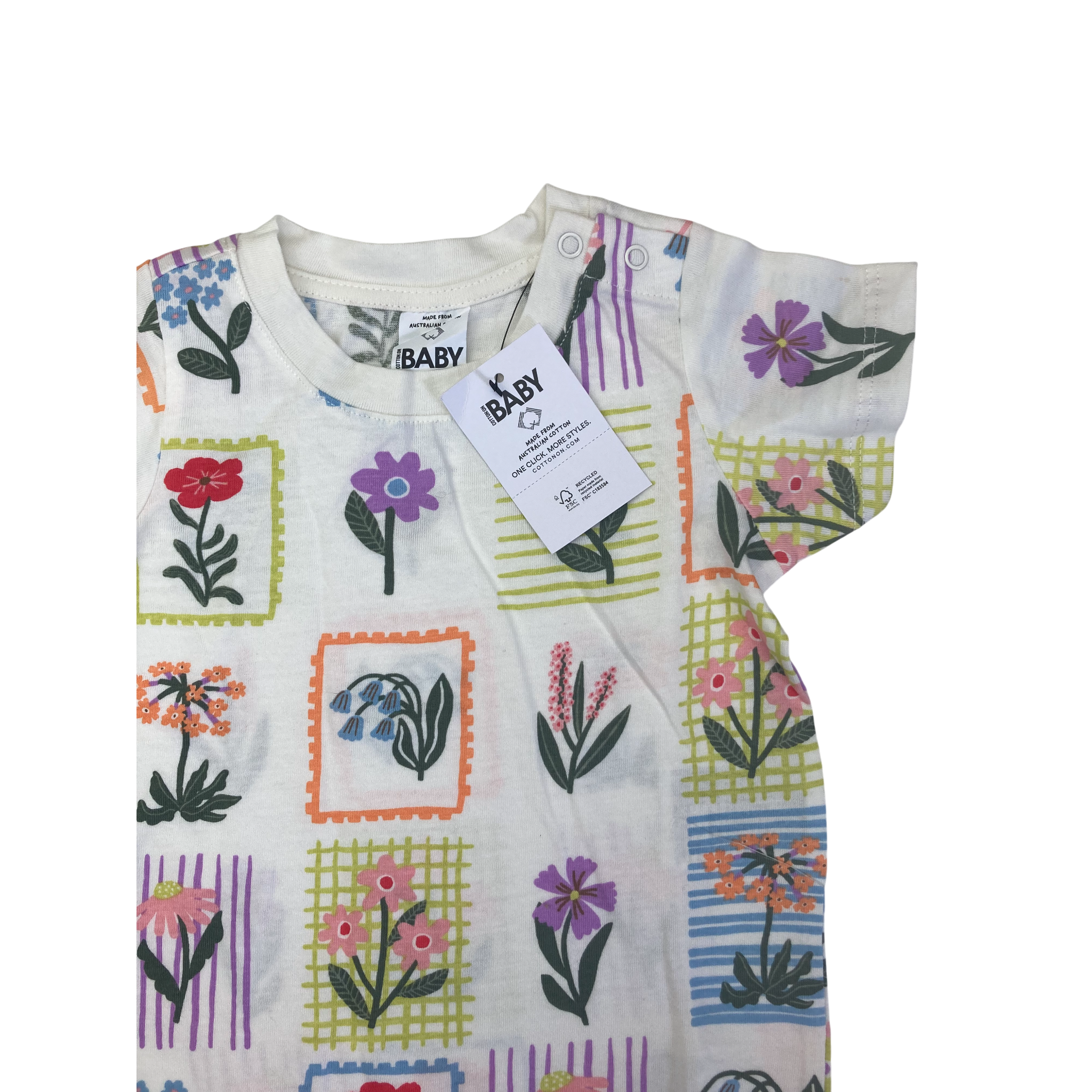 3-6M Cream Jamie Floral Stamp T Shirt - Cotton On