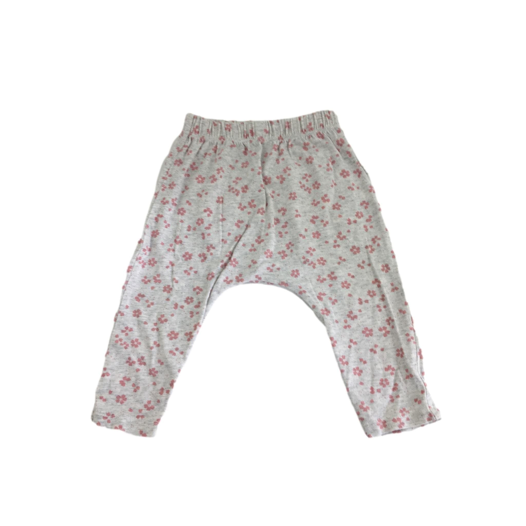 0-3M Grey & Pink Floral Harem Leggings - Cotton On