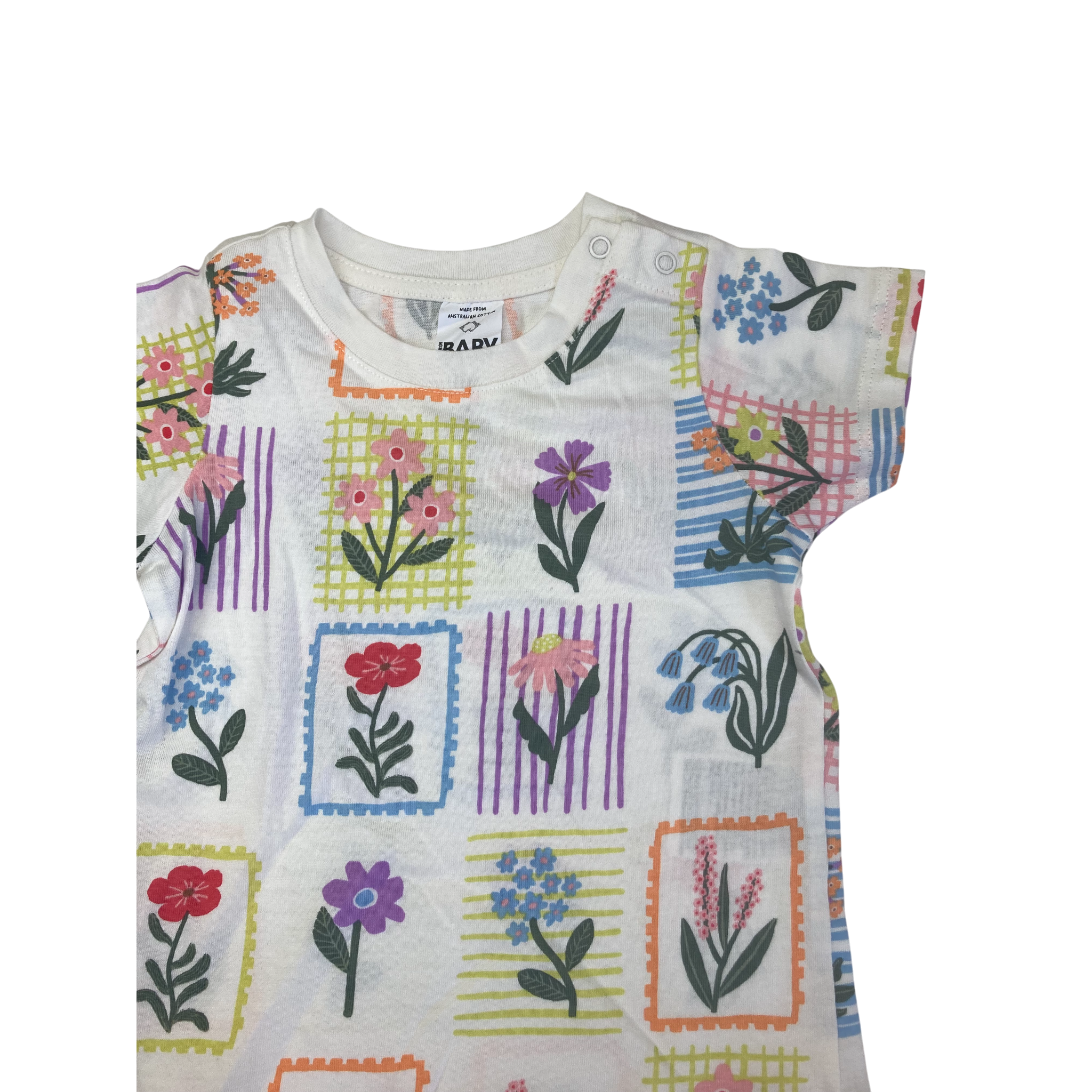 3-6M Cream Jamie Floral Stamp T Shirt - Cotton On