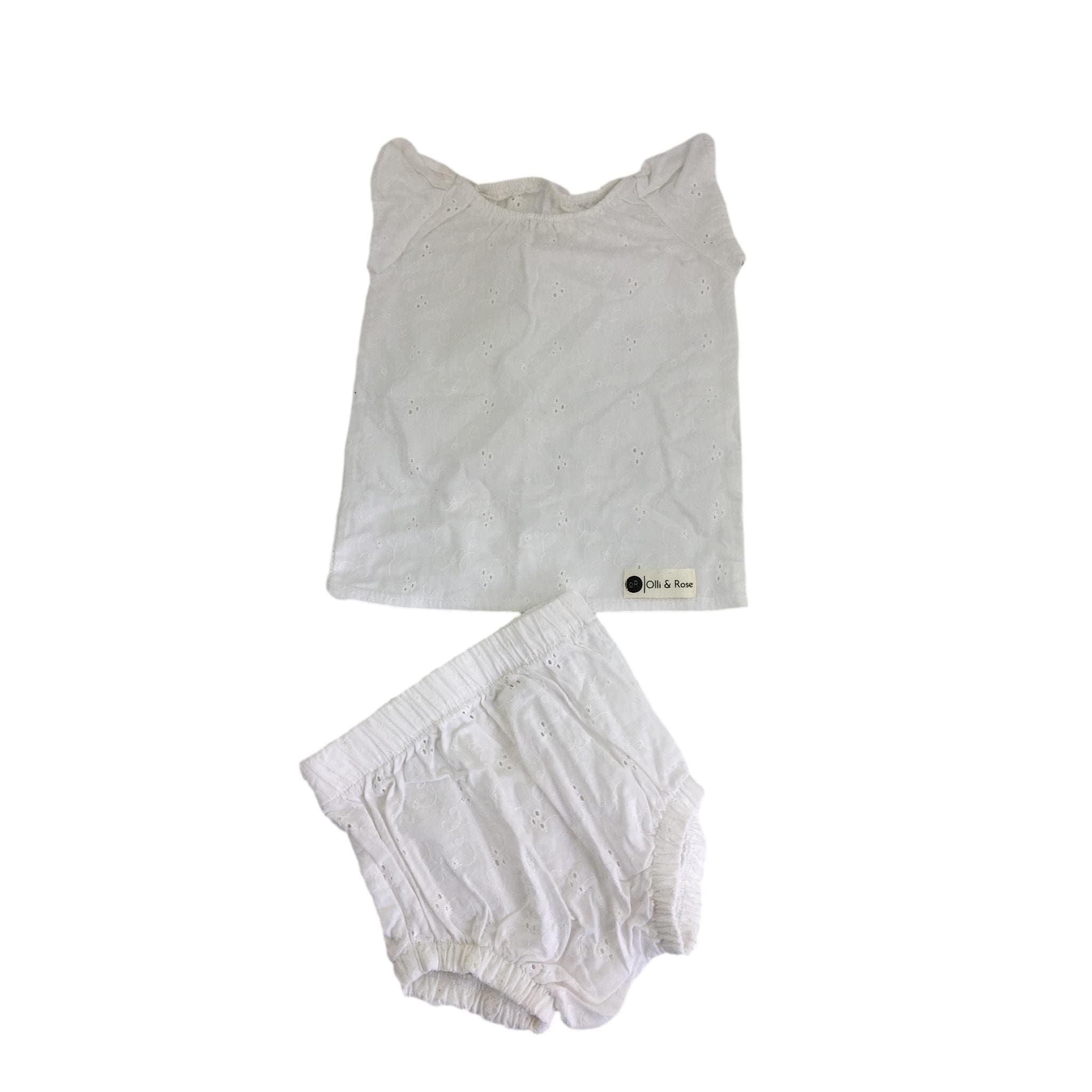 *NEW* 3-6M White Eyelet Cotton Top & Bloomer set - Olli & Rose