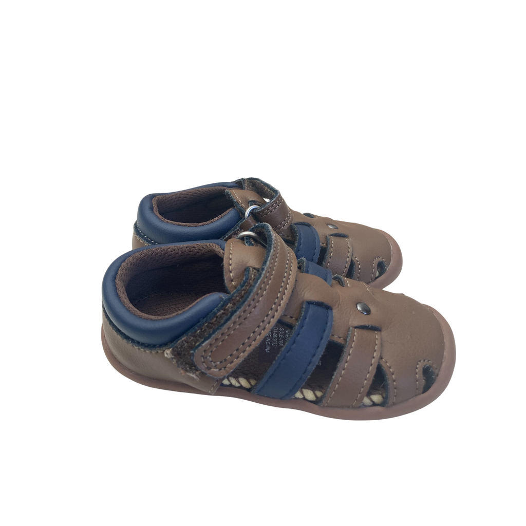 Size 4 - Brown & Navy Blue Leather Walkmates Sandals - Woolworths