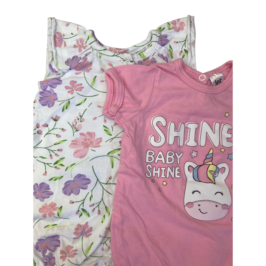 0-3M Pink & White Floral Rompers - Jet, Cuddlesome