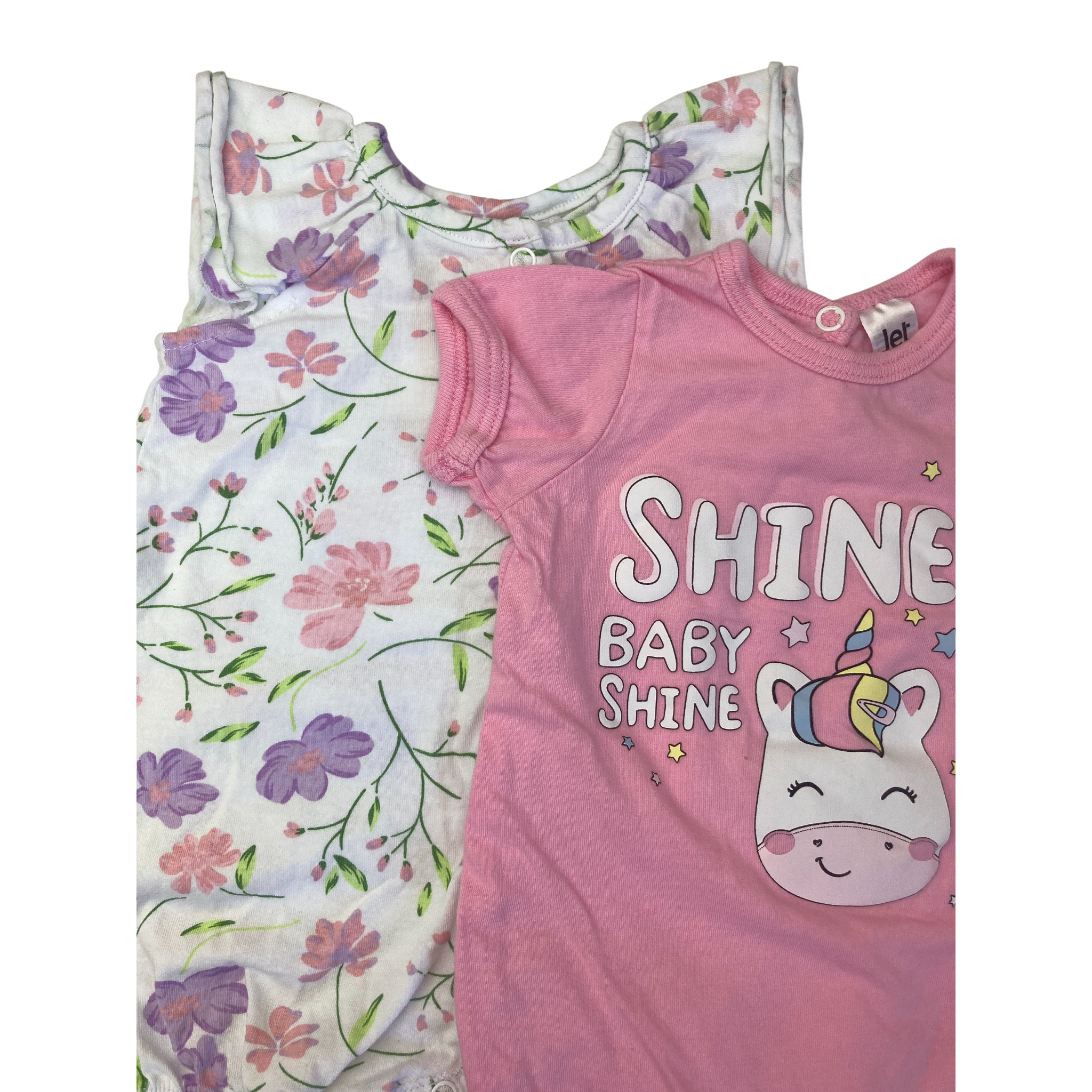 0-3M Pink & White Floral Rompers - Jet, Cuddlesome