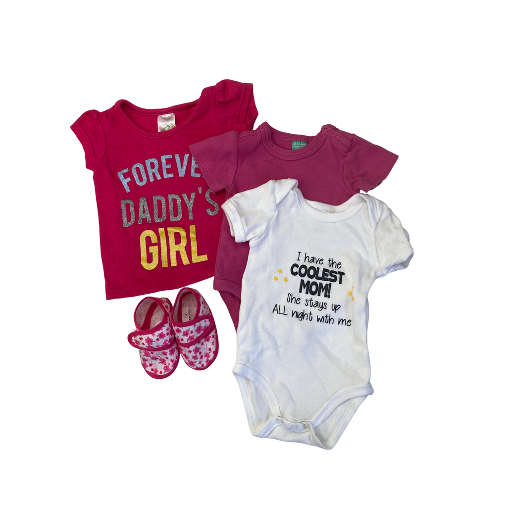 0-3M Pink Front Tie Top, Bodysuits & Fabric Shoes - Ackermans, Cuddlesome