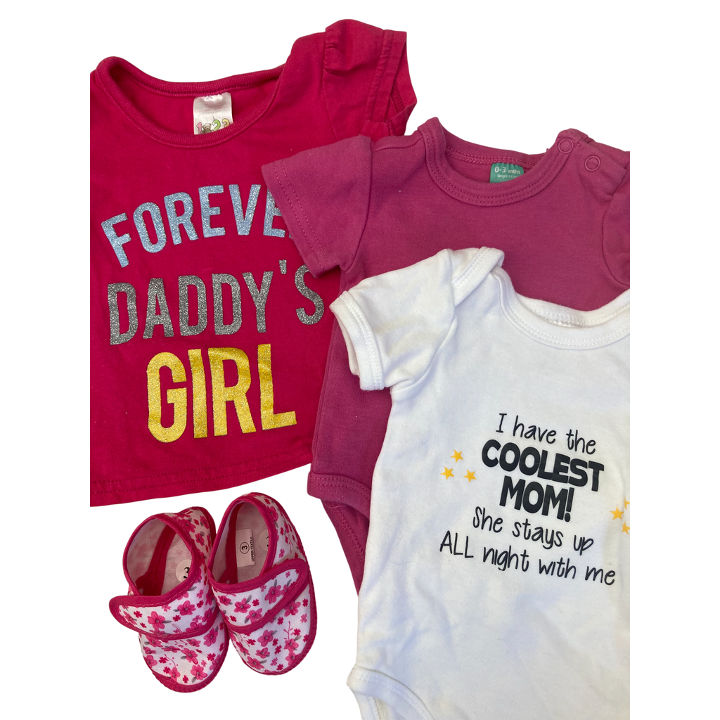 0-3M Pink Front Tie Top, Bodysuits & Fabric Shoes - Ackermans, Cuddlesome