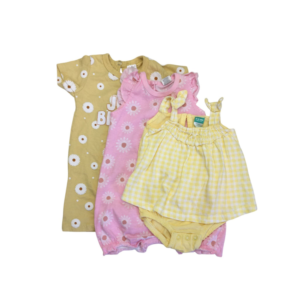0-3M Yellow & Pink Floral Rompers - Tiny Tots, Ackermans