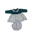 1-3M Teal & Cream Floral Knit Bolero Dress & Bloomer - Coconut