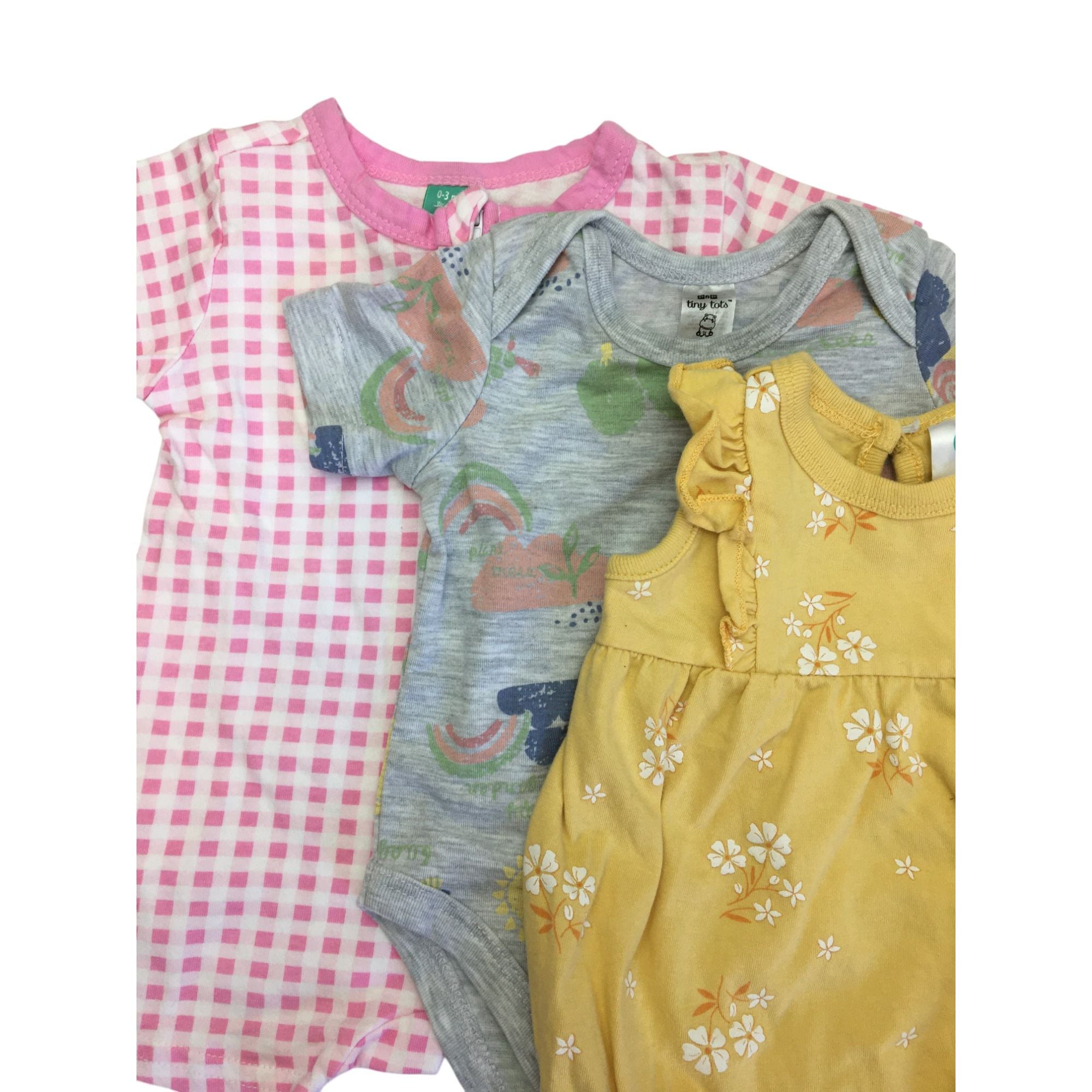 0-6M Grey, Pink & Yellow Romper Summer Set - Tiny Tots, Ackermans