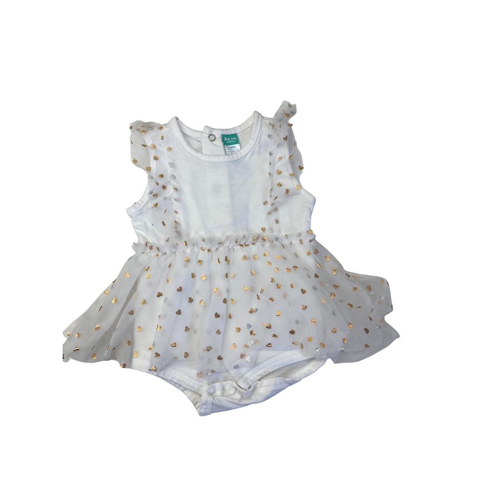 3-6M White & Gold Heart Tulle Romper - Ackermans