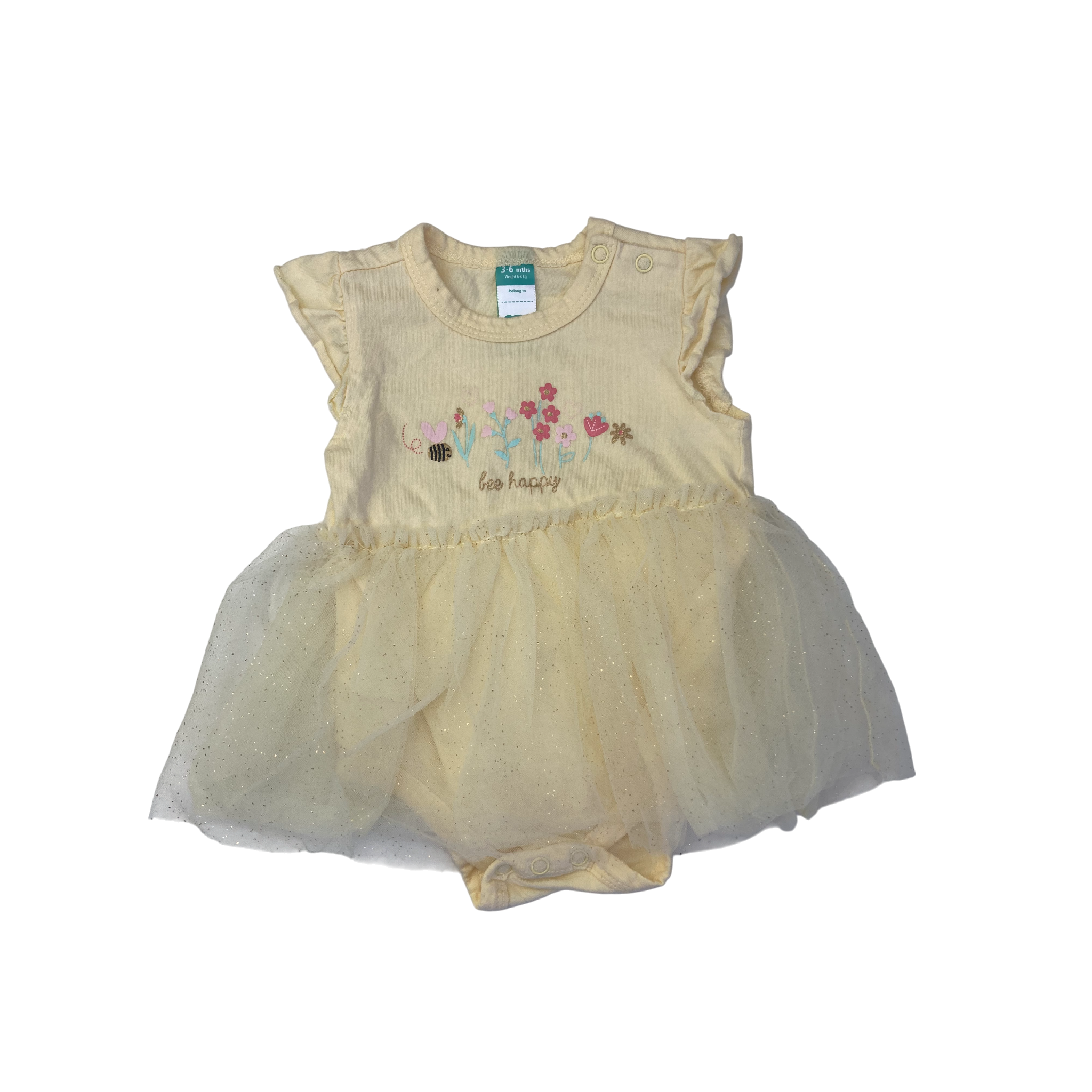 3-6M Light Yellow Glitter Tulle Romper Dress - Ackermans