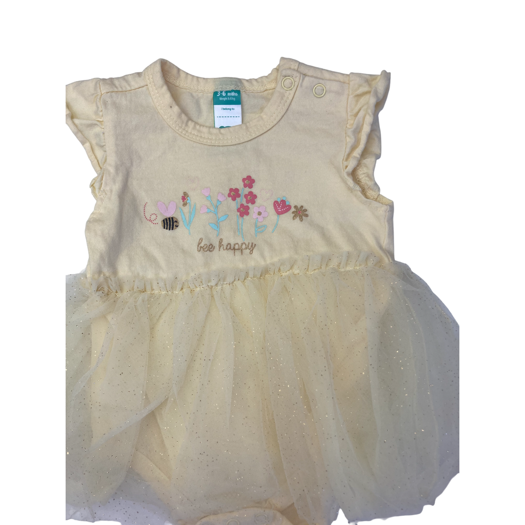 3-6M Light Yellow Glitter Tulle Romper Dress - Ackermans