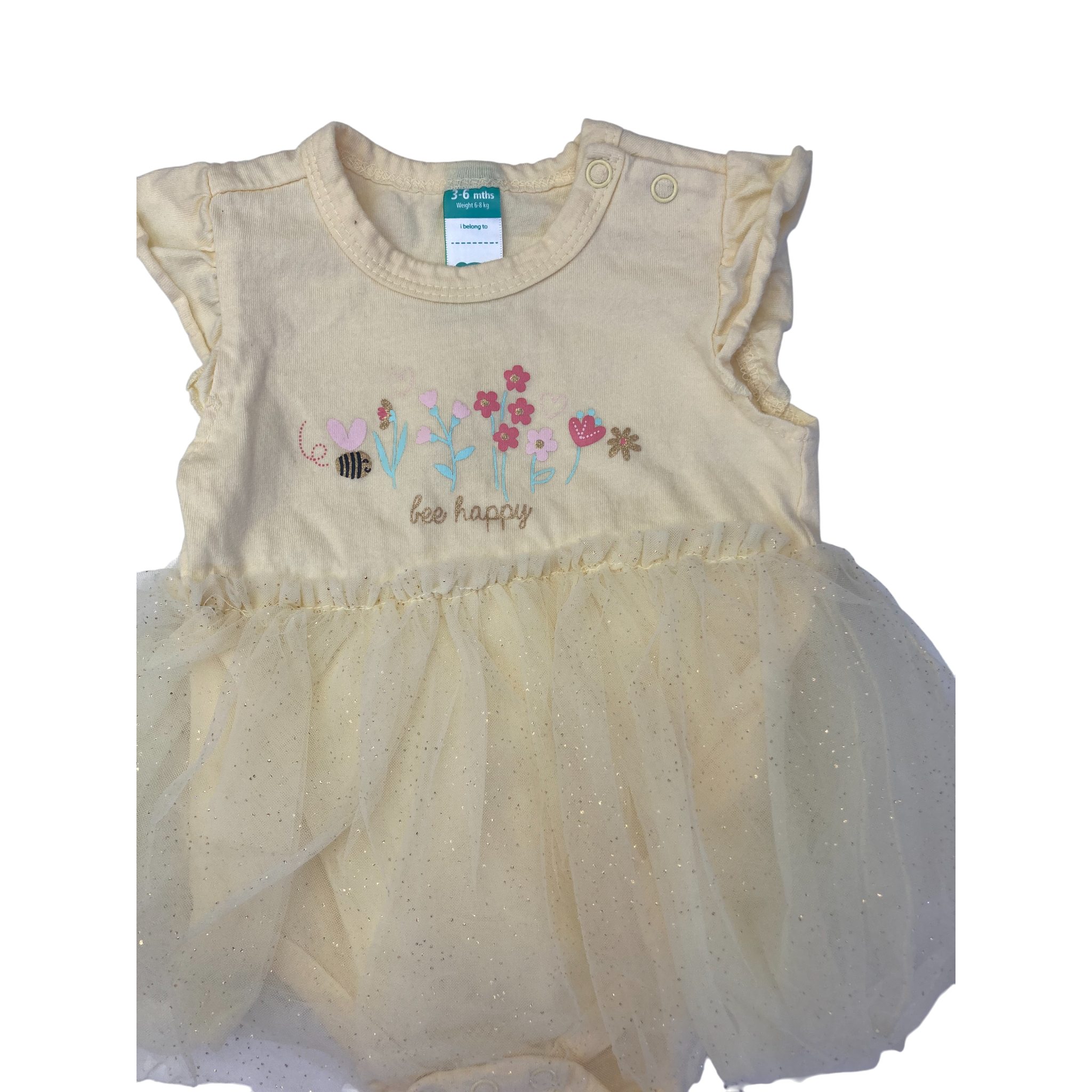 3-6M Light Yellow Glitter Tulle Romper Dress - Ackermans