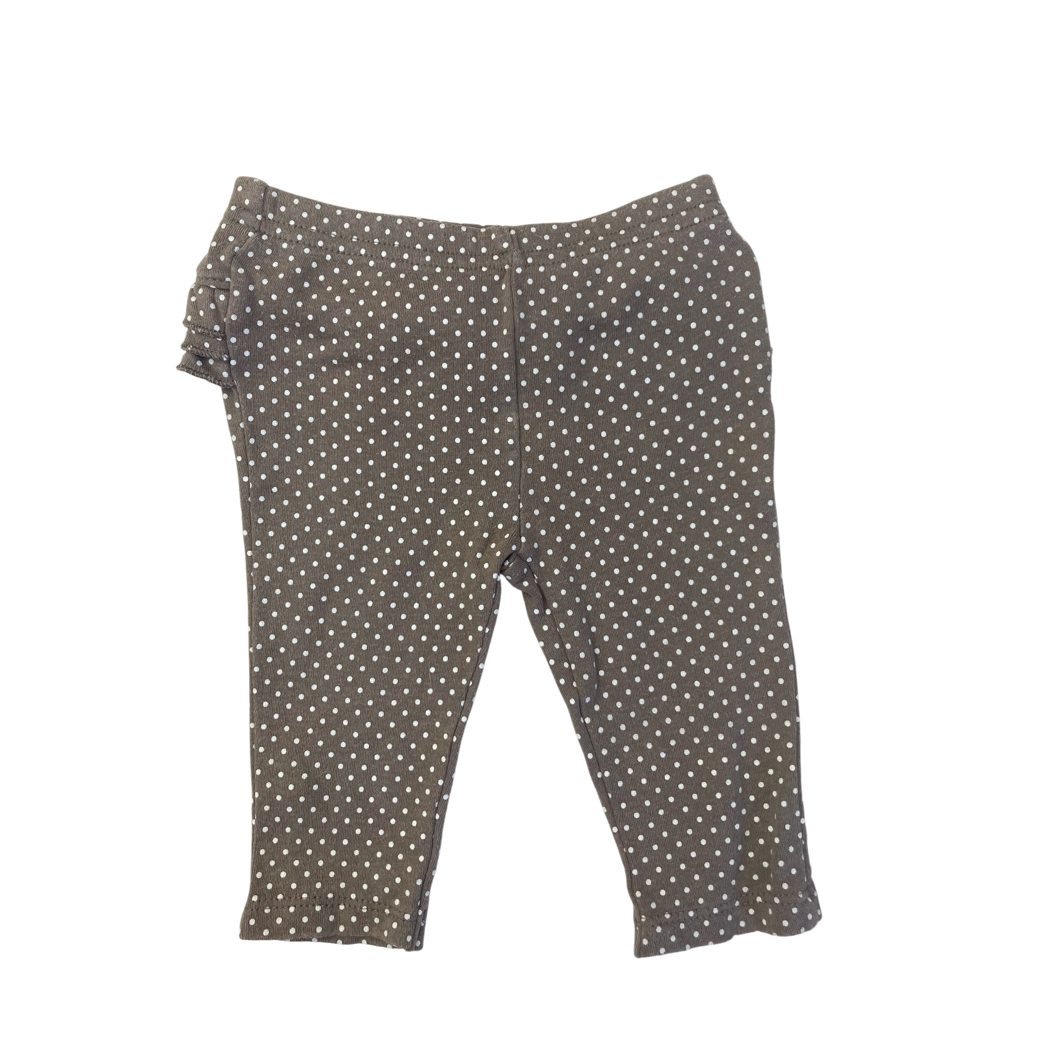 0-3M Brown & White Dotted Ruffled Leggings - Carter's