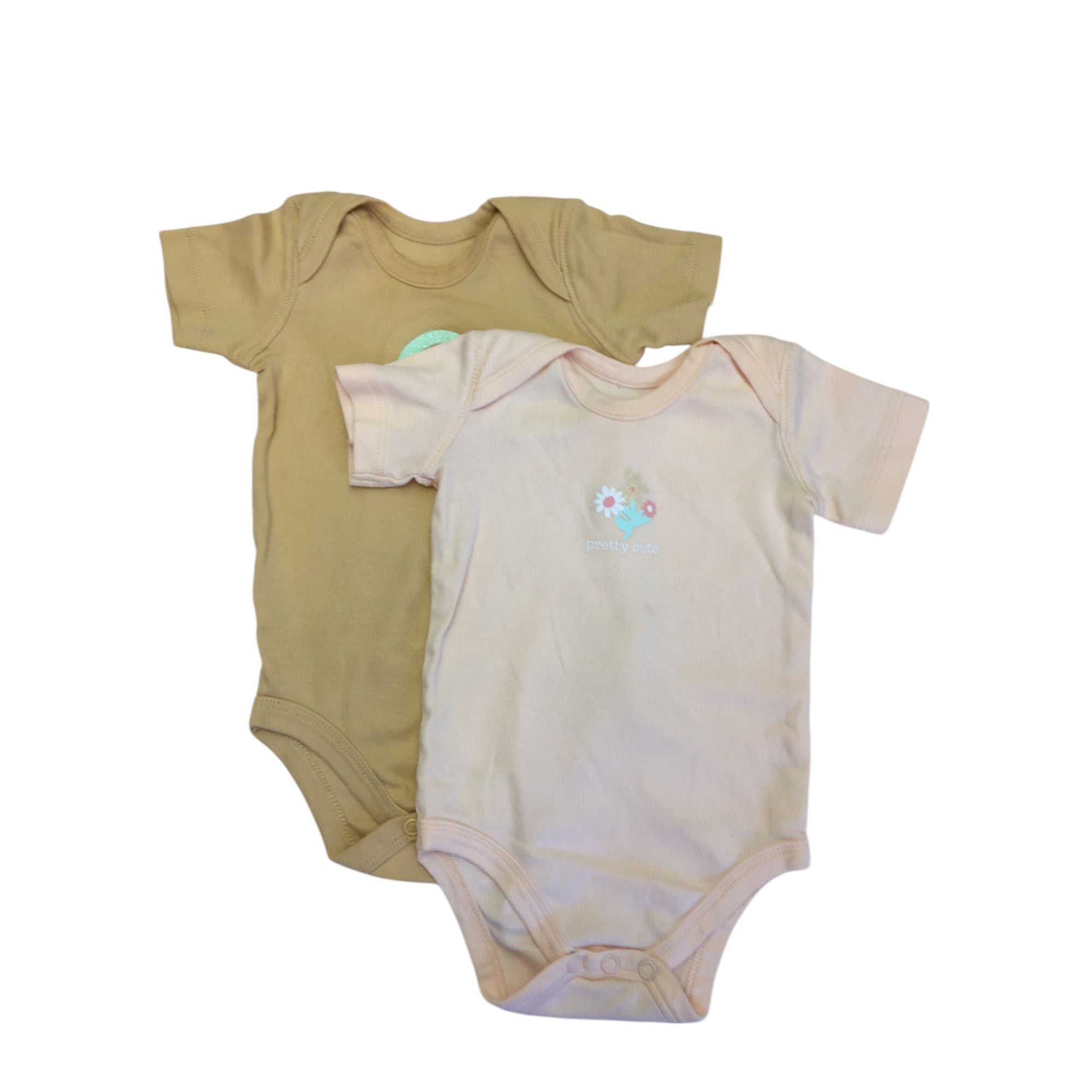 3-6M Light Pink & Tan Set Of Two Summer Bodysuits - Woolworths