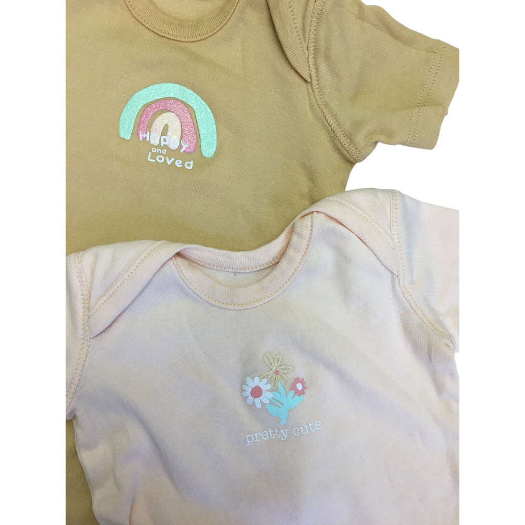 3-6M Light Pink & Tan Set Of Two Summer Bodysuits - Woolworths
