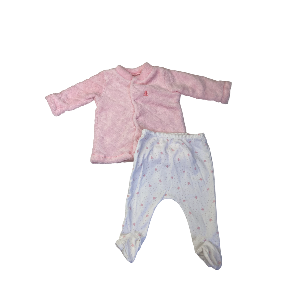1-3M Pink Fleece Snap Top & White Footed Leggings - Woolworths