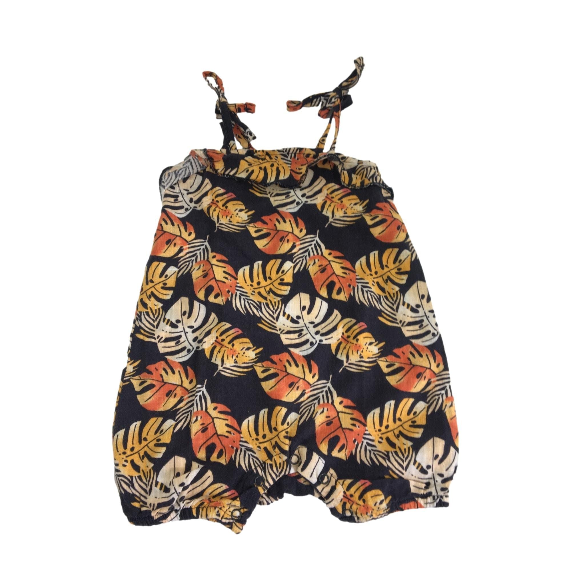 0-3M Black & Orange Monstera Strappy Romper - Ackermans