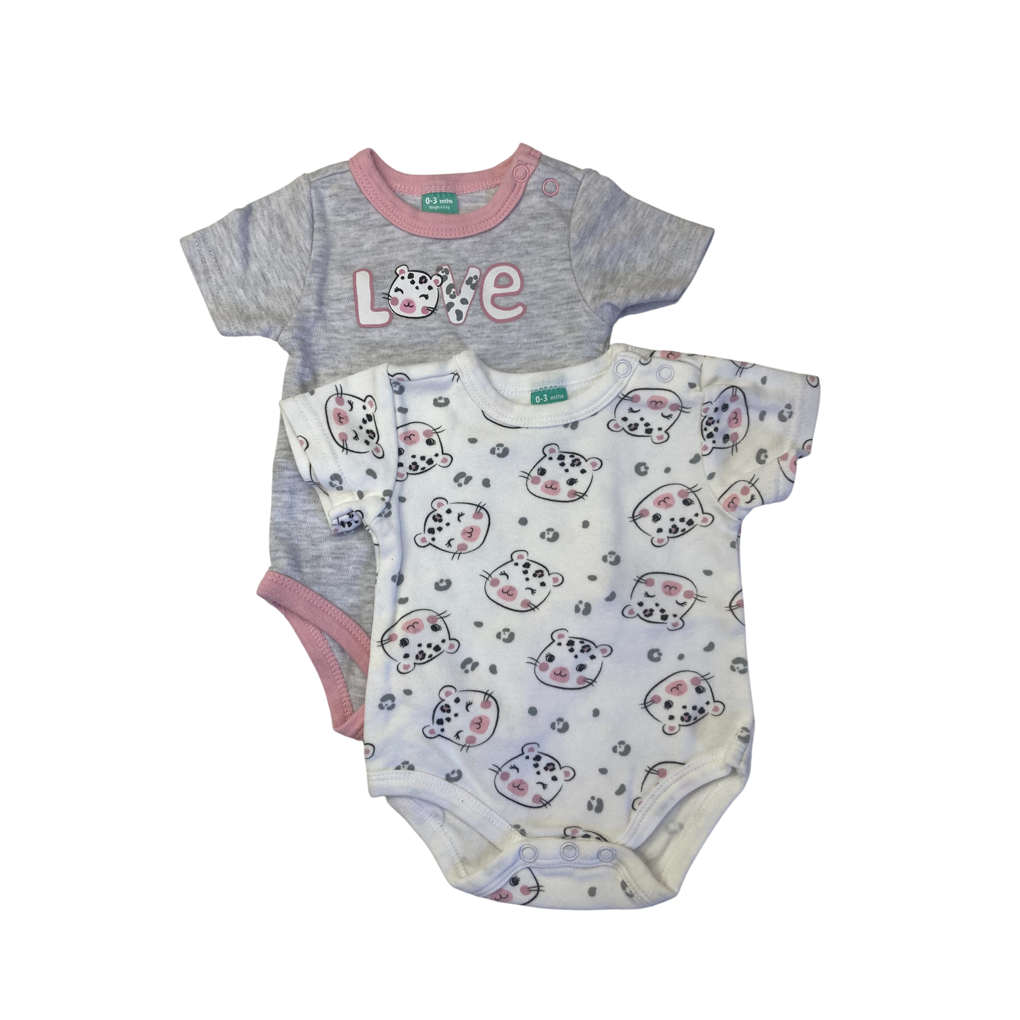 0-3M Pink, Grey & Pink Cheetah Bodysuits - Ackermans