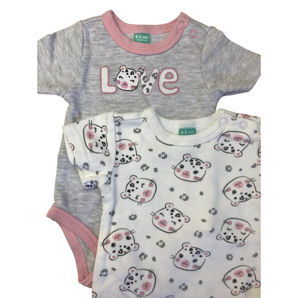 0-3M Pink, Grey & Pink Cheetah Bodysuits - Ackermans